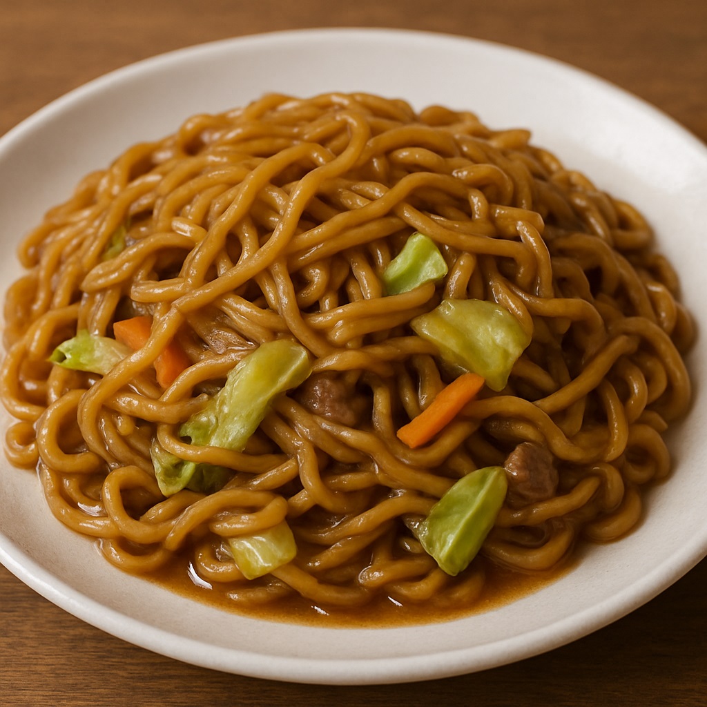 皿に盛られたべちゃべちゃな焼きそば