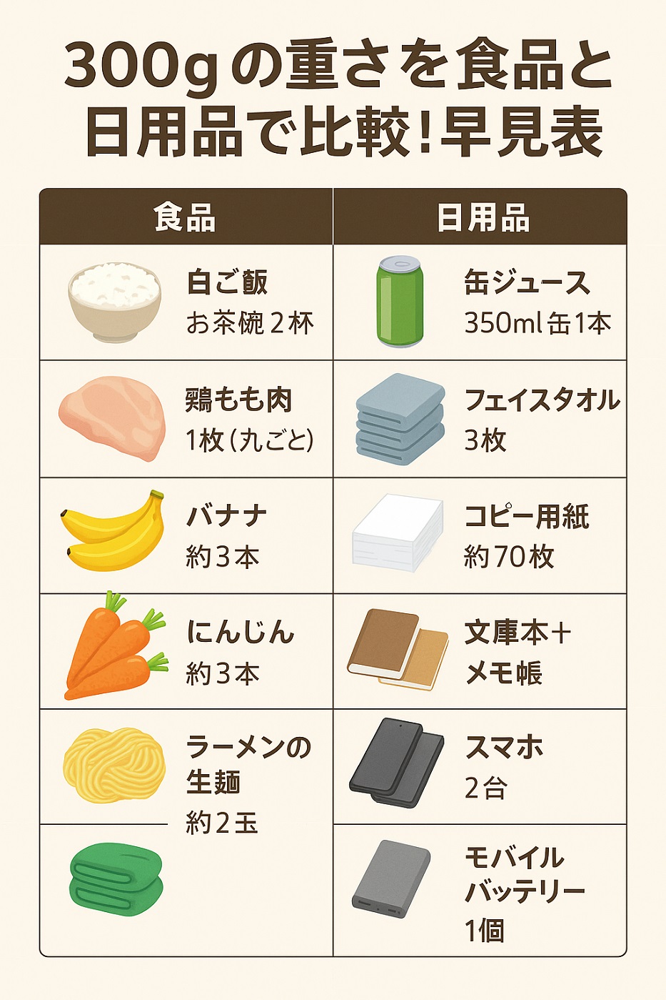 300gの比較早見表