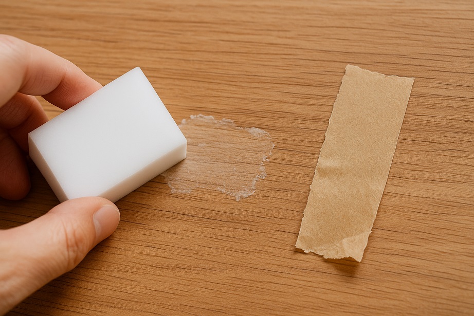 ガムテープの糊の後と激落ちくん