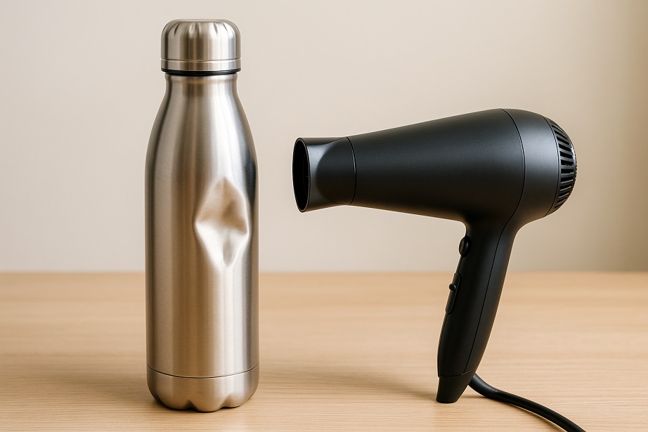 水筒のへこみをドライヤーで温める