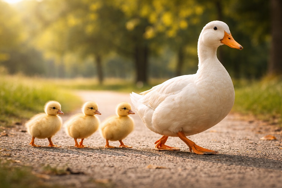 母家鴨と三羽のひよこ