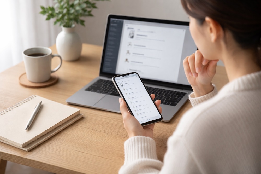 Googleアカウントの名前をどう決めるか考えている様子