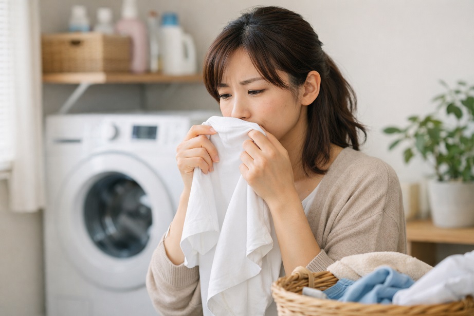 シャツの臭いを気にしている女性