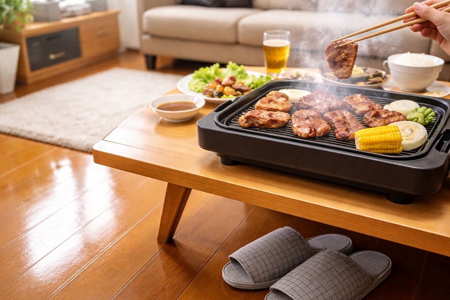 家庭内でのグリルと食事