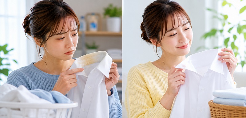 清潔な襟と汚れた襟の対比